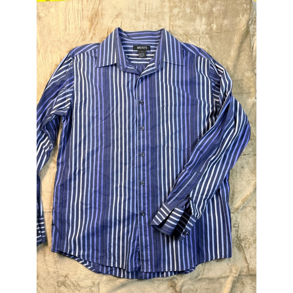 Bruno Mens Blue Striped Long Sleeve Button Down Cotton Shirt Size Medium Preppy